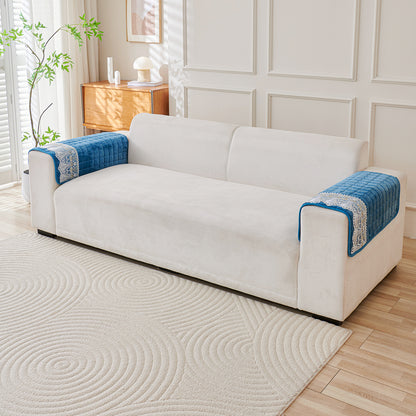 BelleLace Series Imperial Milk Velvet Sofa Cover Mat with Lace Design - Celdaon Blue