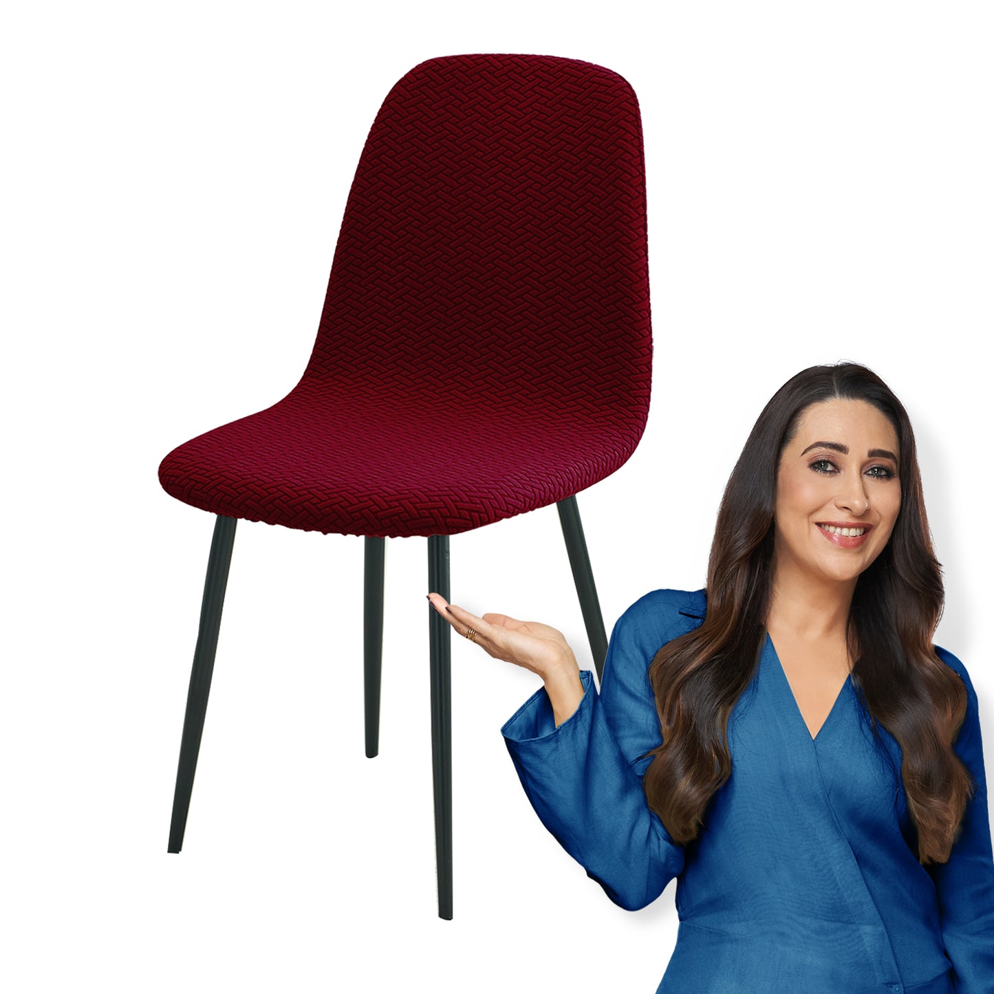 HOKIPO Premium Jacquard Fully Covered Cover for Mid Century Modern Dining Chair, Burgundy