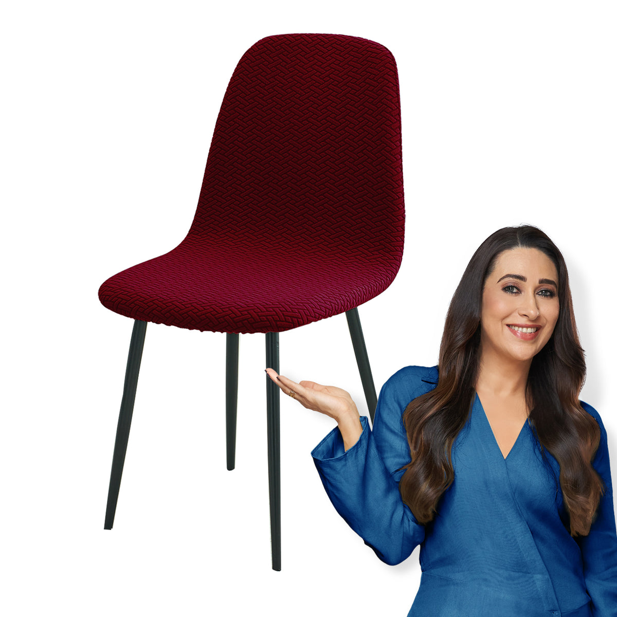 Premium Jacquard Fully Covered Cover for Mid Century Modern Dining Chair, Burgundy