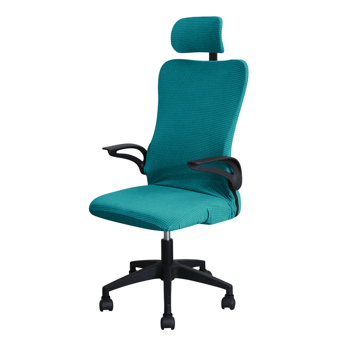 Stretchable Jacquard Office Boss Chair Seat Cover with Headrest Cover for Computer Desk Chair, Teal