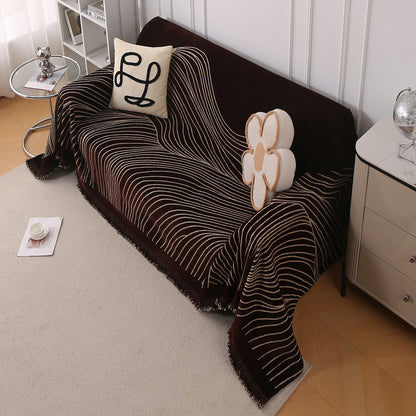 WaveLoom Collection Printed Chenille Sofa Cover Throw Blanket, Dark Coffee