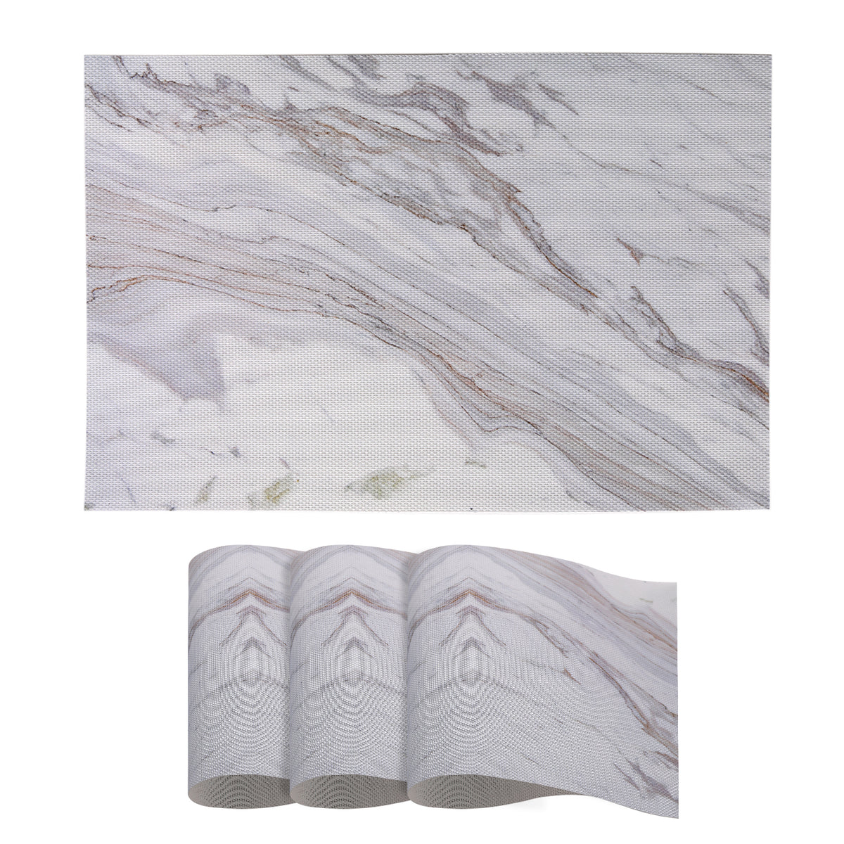 Marble Fusion PVC Mats for Dining Table, Glacier Vein - Frost Grey