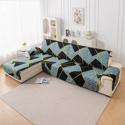 Elira Series Quilted One-Piece L Shape Sofa Cover Mat with Left and Right Chaise, Multicolor Abstract Geometry