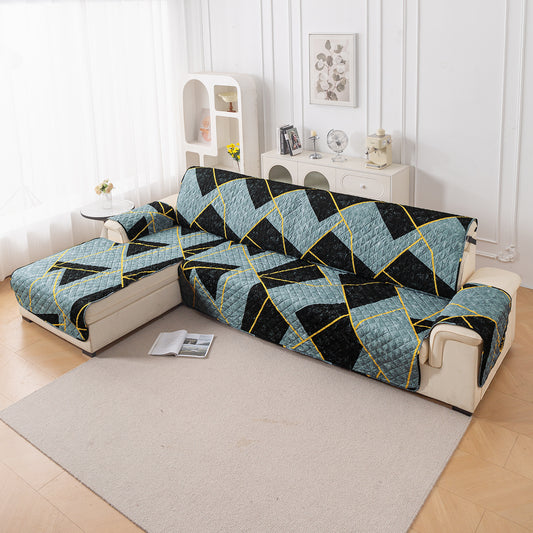 Elira Series Quilted One-Piece L Shape Sofa Cover Mat with Left and Right Chaise, Multicolor Abstract Geometry