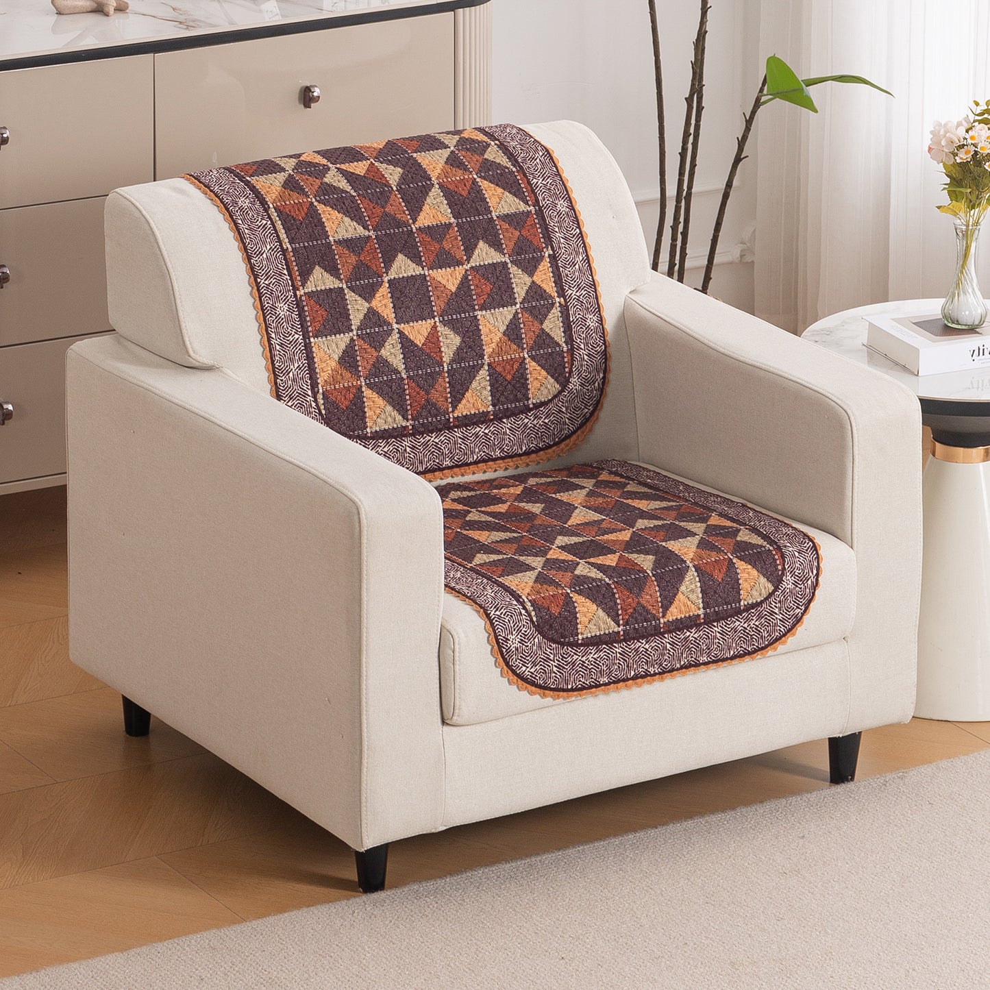 HeavenHue Fleece Soft Touch Quilted Sofa Cover Set Washable Sofa Panel for Seat & Back - Rustic Mosaic