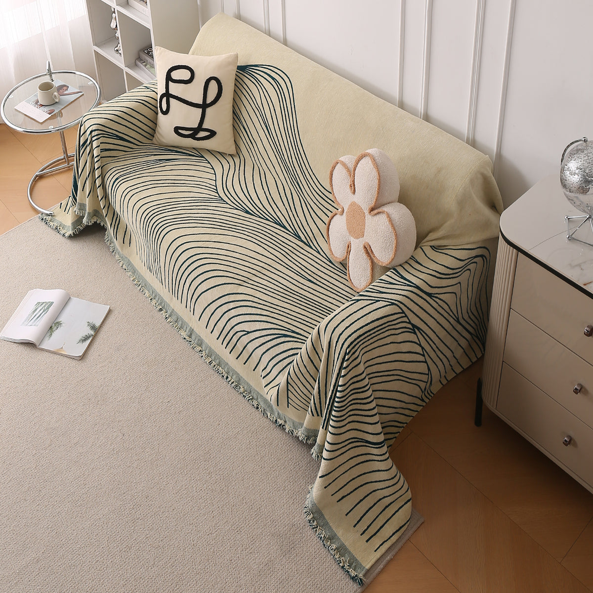 WaveLoom Collection Printed Chenille Sofa Cover Throw, Peacock Green