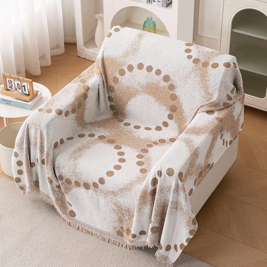 Premium 320 GSM Chenille Sofa Cover Throw All Season 'Serene Abode Series', Latte Dotted Wave