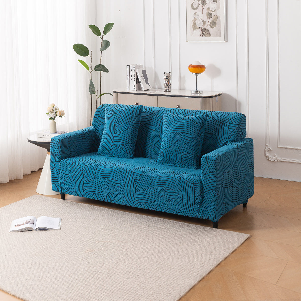 Buy rust brown colour waveline series jacquard 2 seater sofa cover​