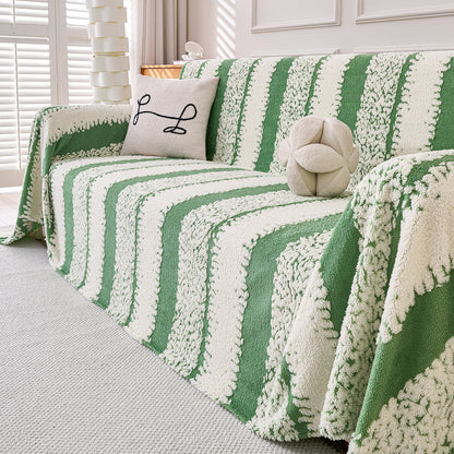 Plush Sofa Cover Throw for Complete Sofa 'Luxury Wavy Plush', Pistachio Green