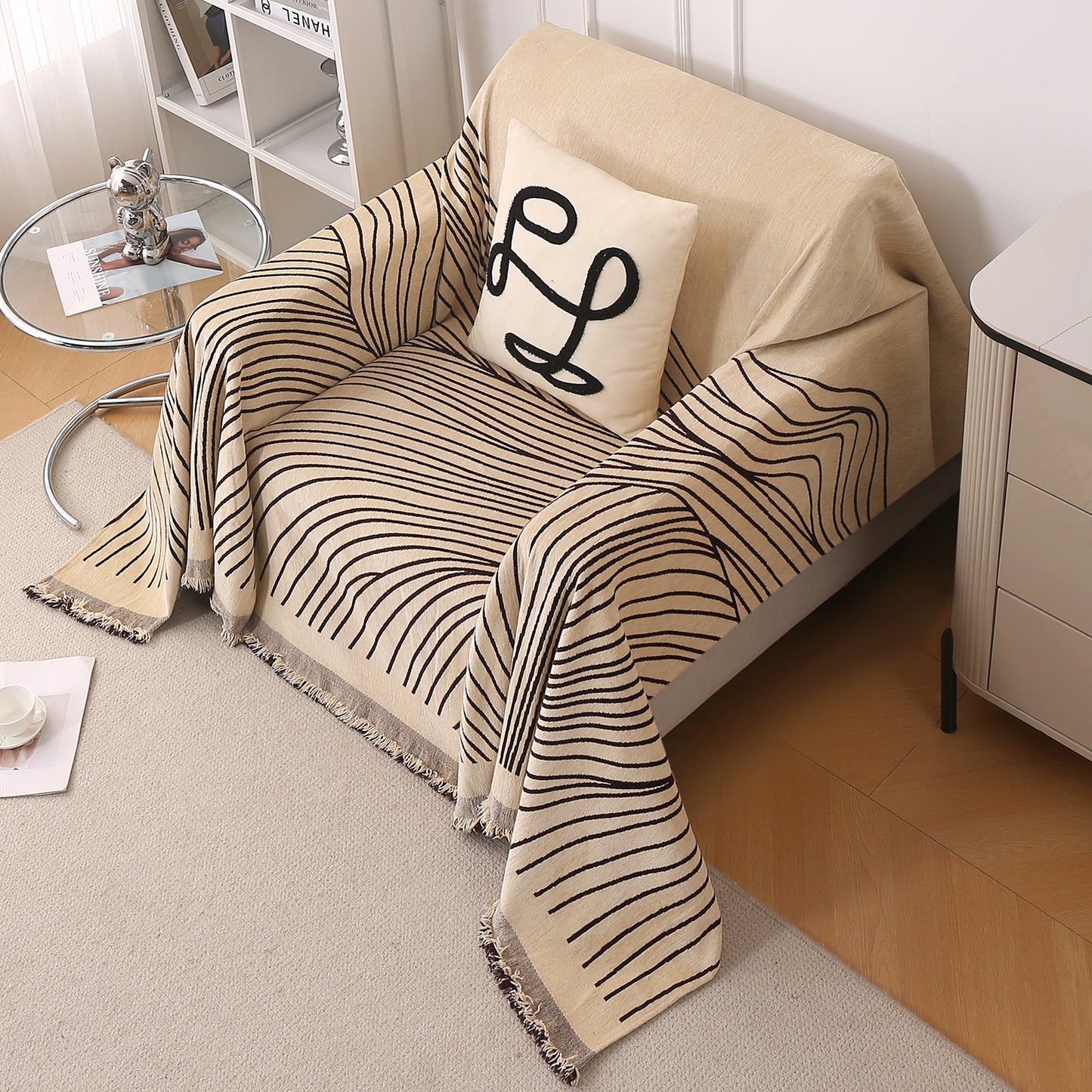 WaveLoom Collection Printed Chenille Sofa Cover Throw Blanket, Brown