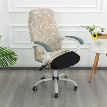 Printed Office Chair Cover for Desk Chair (Mid-Back) – 140 GSM Stretch Fabric – Washable, Durable & Anti-Slip – Fits Mid-Back Office Chairs, Beige Abstract Geometry - Medium