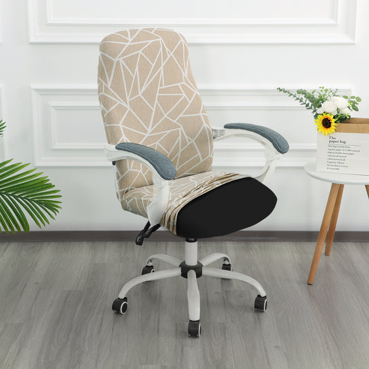 Printed Office Chair Cover for Desk Chair (Mid-Back) – 140 GSM Stretch Fabric – Washable, Durable & Anti-Slip – Fits Mid-Back Office Chairs, Beige Abstract Geometry - Medium