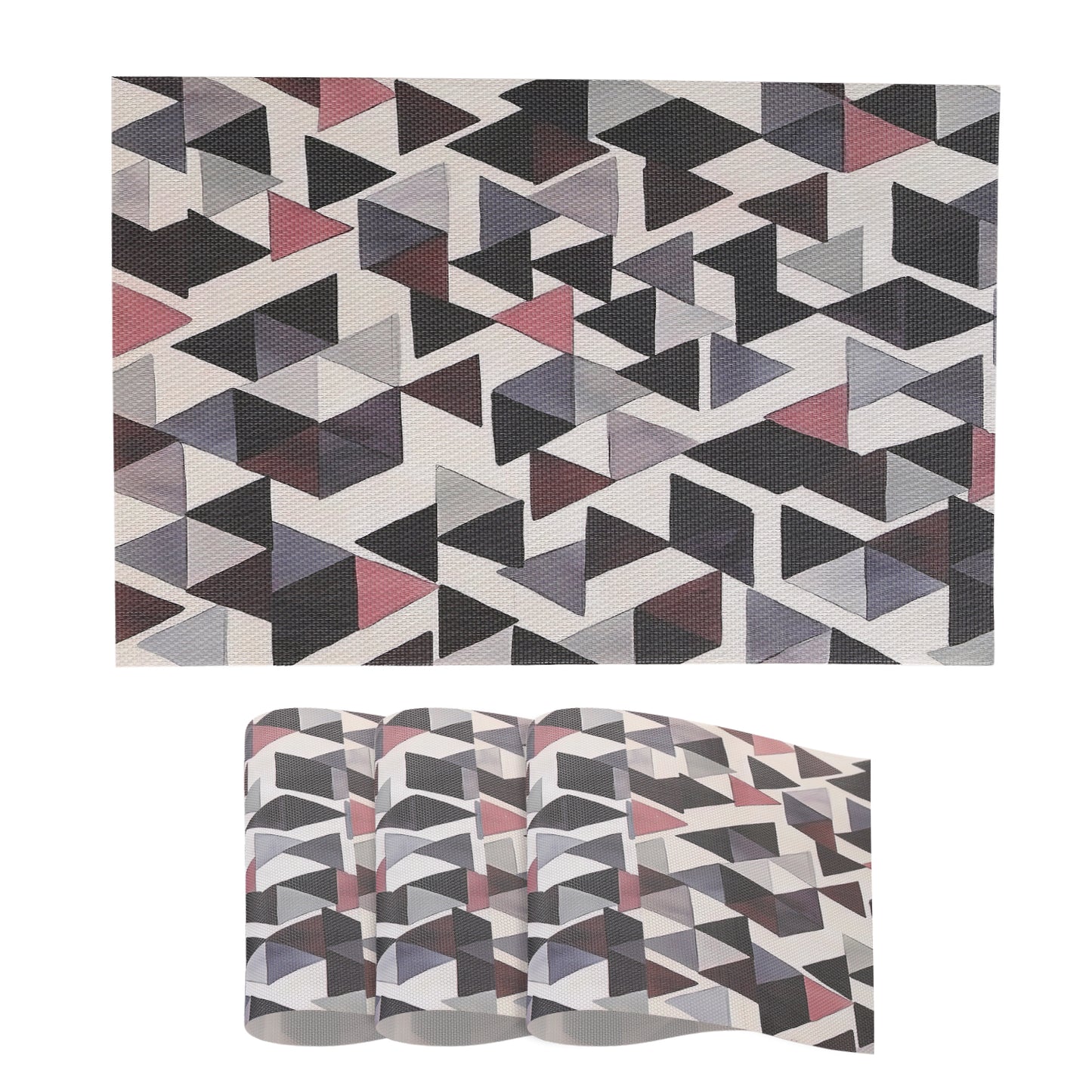 Color Splash PVC Mats for Dining Table, Triangular Mosaic - Burgundy Red