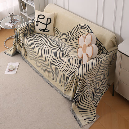 WaveLoom Collection Printed Chenille Sofa Cover Throw, Navy Blue