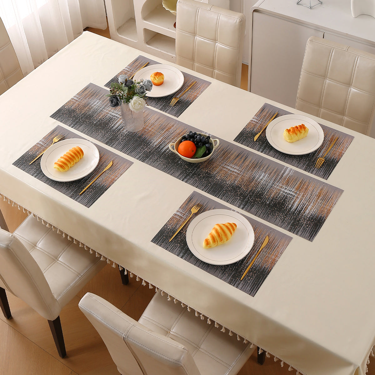 Marble Fusion PVC Mats for Dining Table, Mineral Rain - Embered Copper