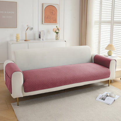Quilted Sofa Cover Set with Seat Mat and Armrest Covers with Pockets, Mauve Pink