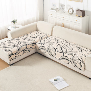 Luxury Plush Sherpa Anti Slip L Shape Sofa Mat, 'Noirea Series' | Botanical Leaf