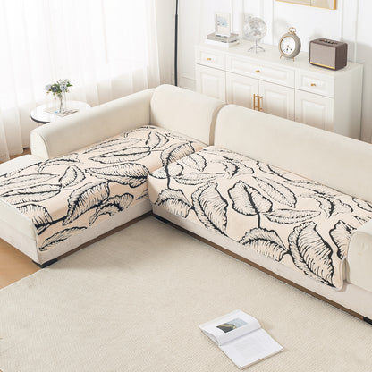 Luxury Plush Sherpa Anti Slip L Shape & Combination Sofa Mat, 'Noirea Series'|Botanical Leaf