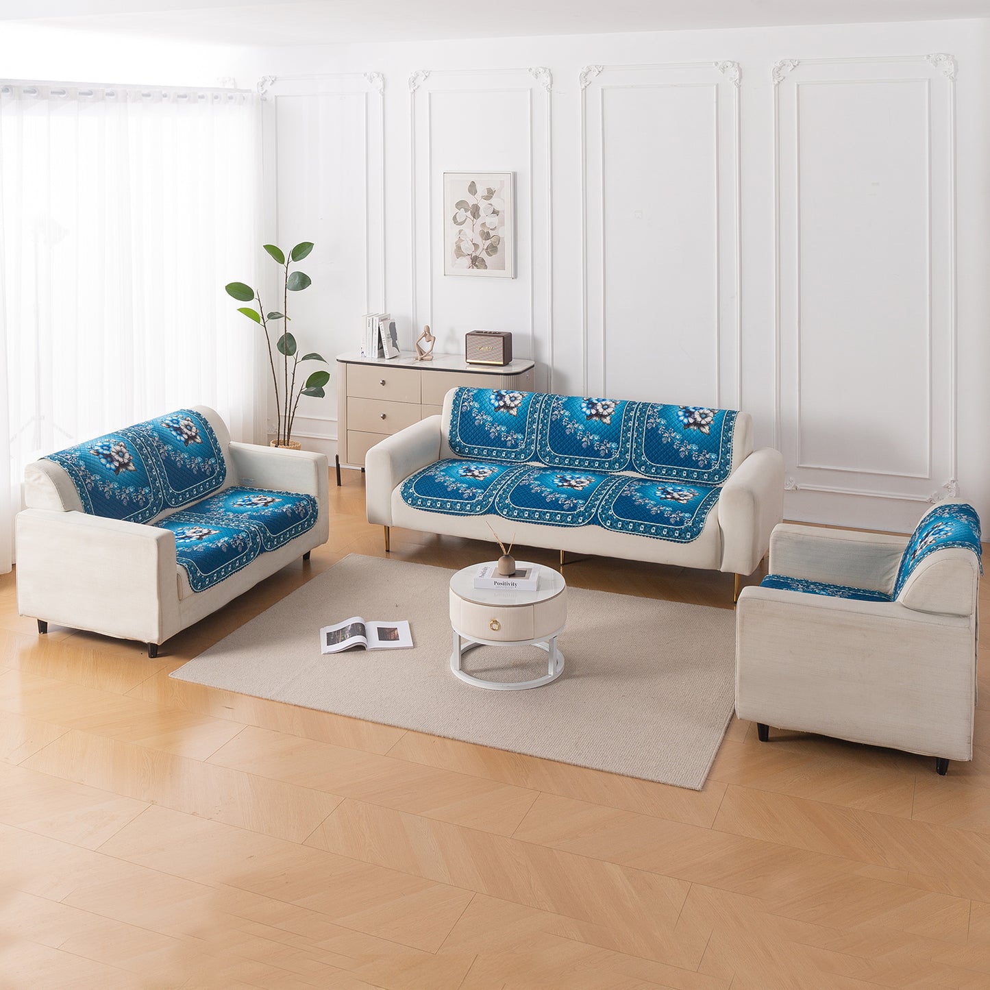 LoomVerse Quilted Sofa Cover Set Washable Sofa Panel for Seat & Back - Royal Meadow