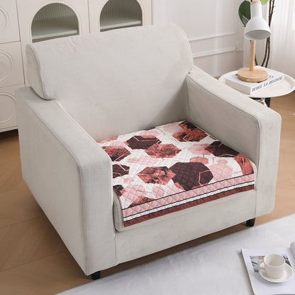 LiefNest Printed Holland Velvet Sofa Mat with Foam Filling - Geometric Hexagon Cider Red for 1/2/3 Seater & Armrest