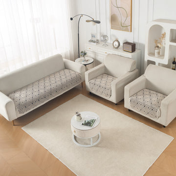 Luxury Plush Sherpa Anti Slip Combination Sofa Mat, 'Noirea Series'|Geometric Diamond