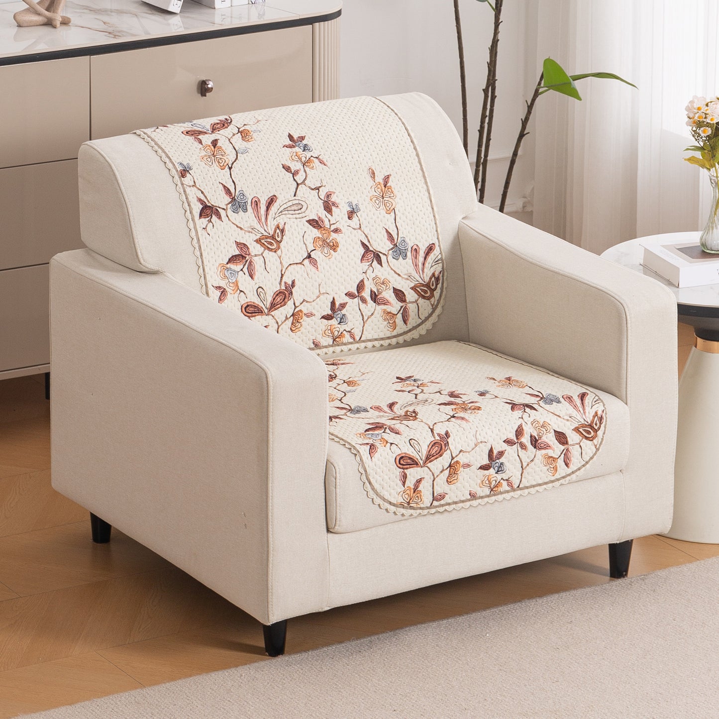HeavenHue Fleece Soft Touch Quilted Sofa Cover Set – Washable Sofa Panel for Seat & Back - Autumn Whisper