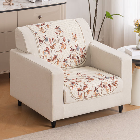 HeavenHue Fleece Soft Touch Quilted Sofa Cover Set – Washable Sofa Panel for Seat & Back - Autumn Whisper
