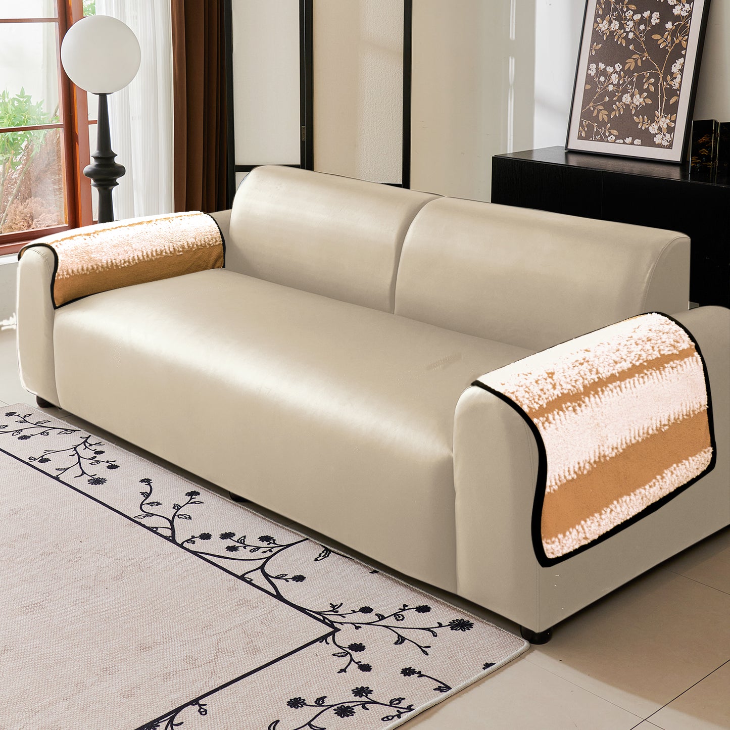 Luxury Wavy Plush Anti-Slip Sofa Cover Mats - Desert Brown