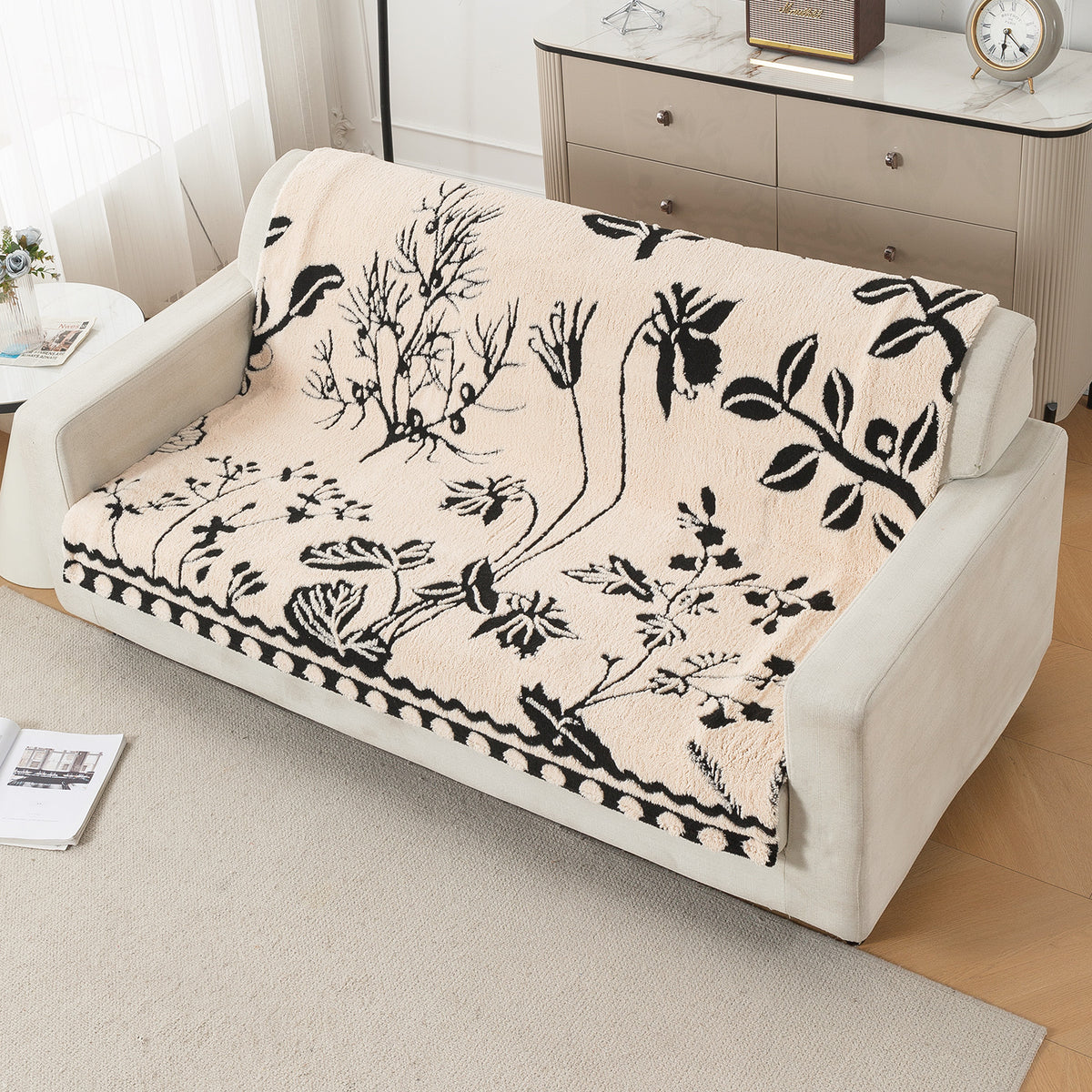 'Noirea Series' Plush Sofa Cover for Seat & Back, Butterfly Garden