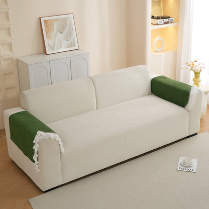 French Classic Frill Wavy Sofa Cover Mat, Dark Olive Green