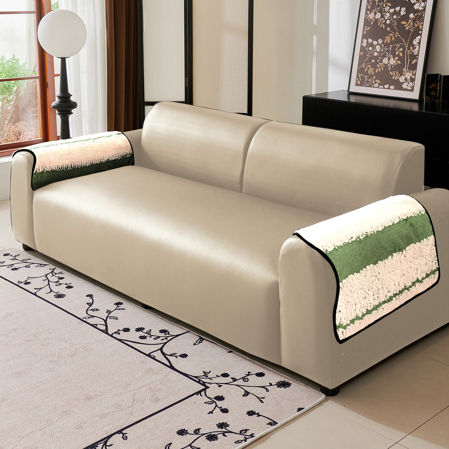Luxury Wavy Plush Anti-Slip Sofa Cover Mats - Pistachio Green