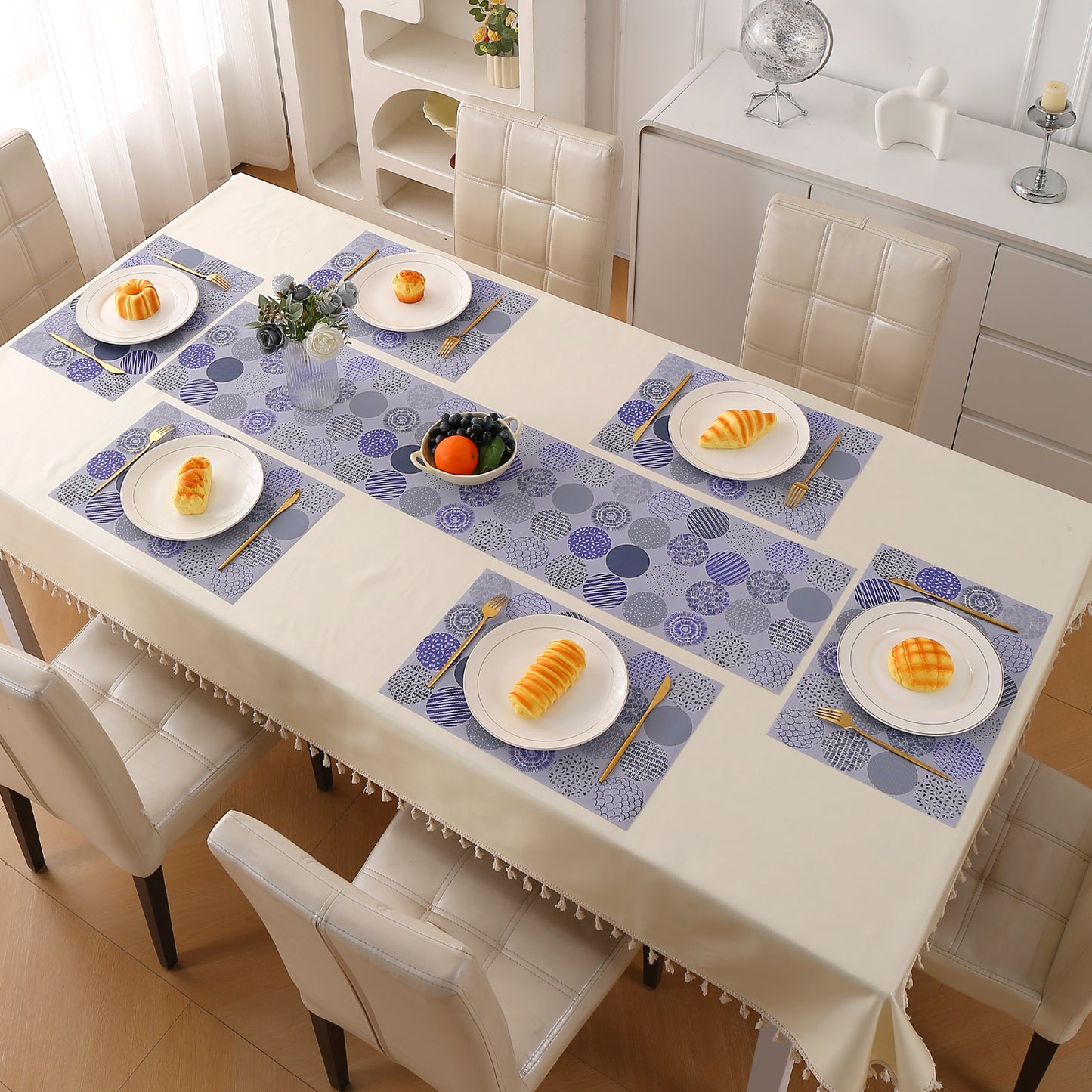 Color Splash PVC Mats for Dining Table, Abstract Disc - Lavender Blue