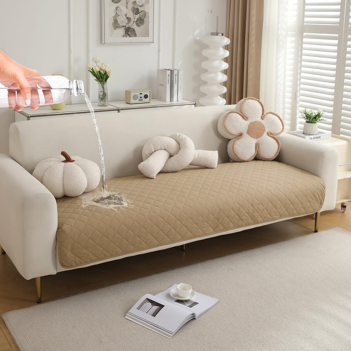Drylin Quilted Sofa Cover Mat, Beige