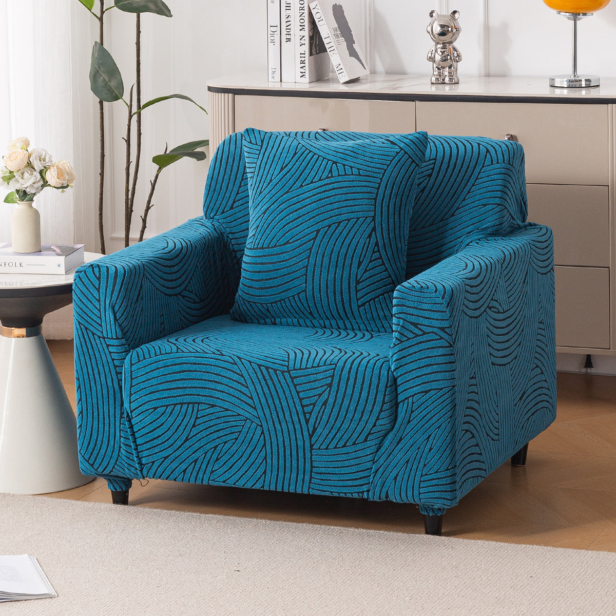 Buy rust brown colour waveline series jacquard 1 seater sofa cover​