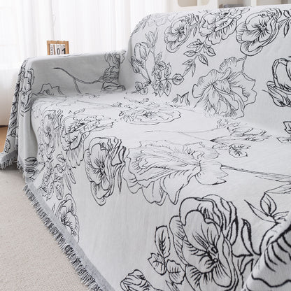 Premium 320 GSM Chenille Sofa Cover Throw All Season 'Serene Abode Series', White Rose Garden