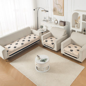 Luxury Plush Sherpa Anti Slip Combination Sofa Mat, 'Noirea Series'|Floral Lattice