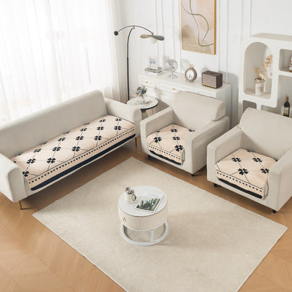 Premium Plush Sherpa 5-Seater Sofa Seat Mat (3+1+1), Noirea Series | Floral Lattice