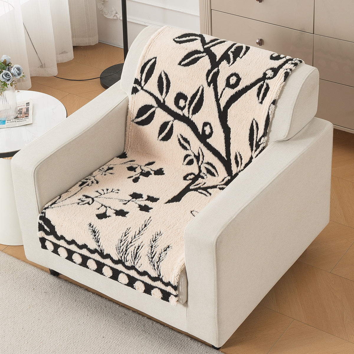 'Noirea Series' Plush Sofa Cover for Seat & Back, Butterfly Garden