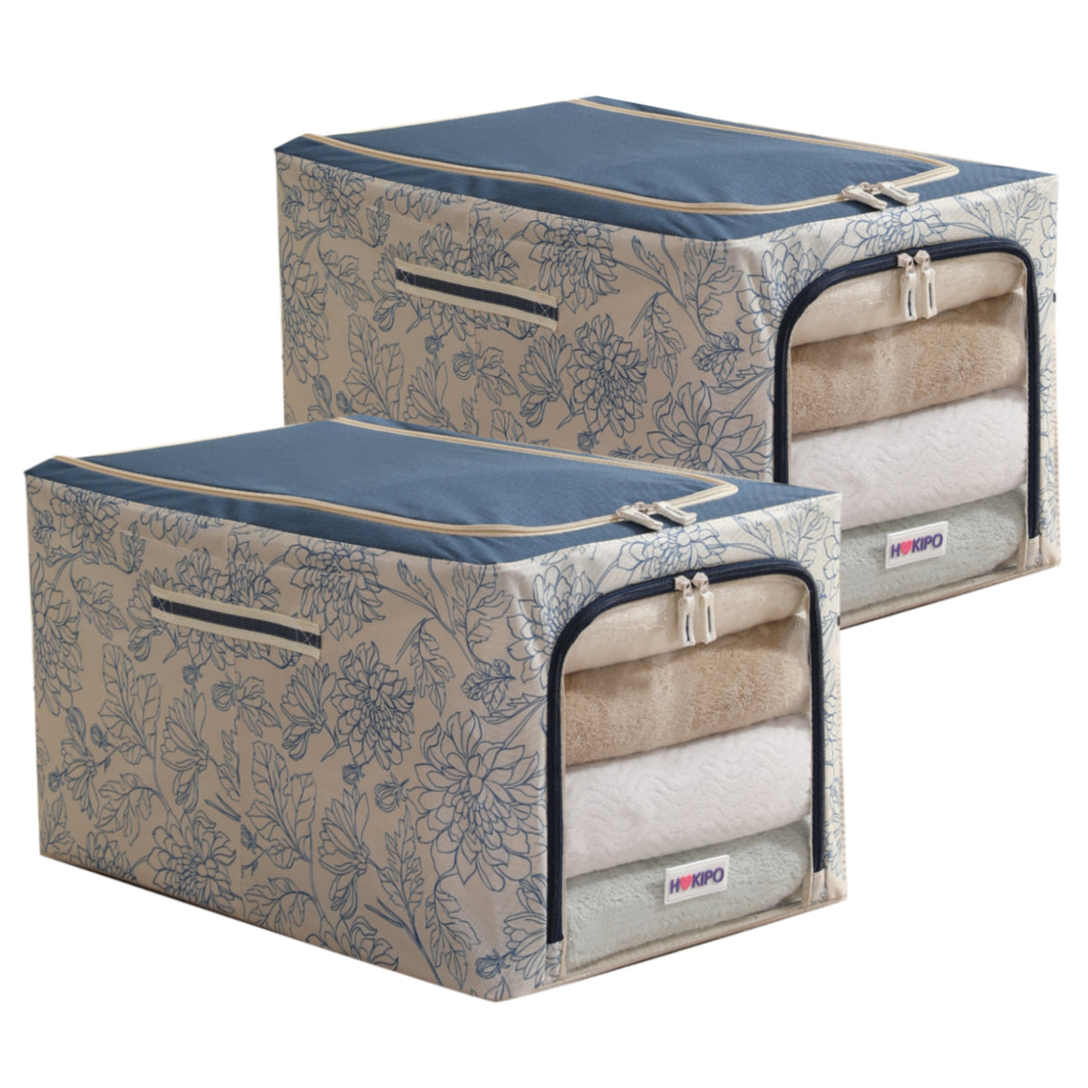 Foldable Cloth Storage Organizer for Wardrobe, Blue Blossom
