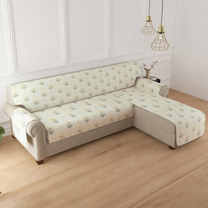 HomeHues Series Quilted Sofa Cover with Secure Fit Belt for L Shape sofa, Light Green Ash Gypsy Flower