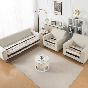 Luxury Plush Sherpa Anti Slip Combination Sofa Mat, 'Noirea Series'|Textured Stripe