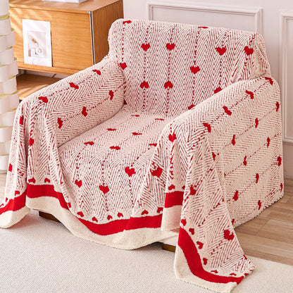 Buy Cherry Cream Colour Cozy Heart Series Luxury Plush Sofa Throw | HOKIPO