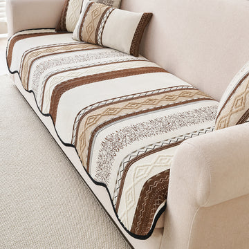 'Valenca Wavy Luxe Series' Boho Geometry Sofa Cover Mat, Brown