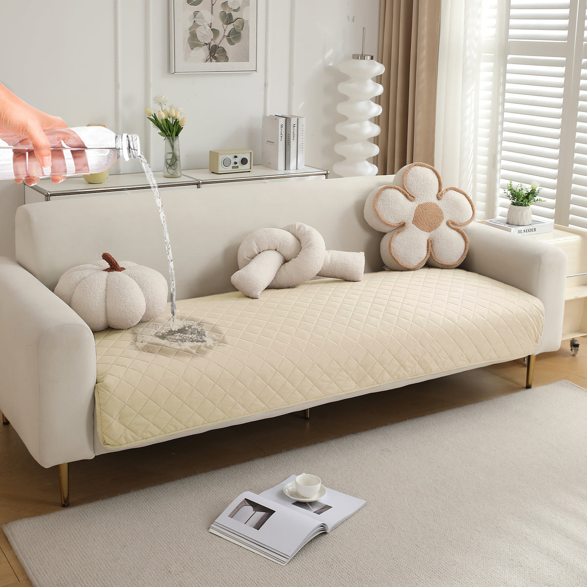 Drylin Quilted Sofa Cover Mat, Cream