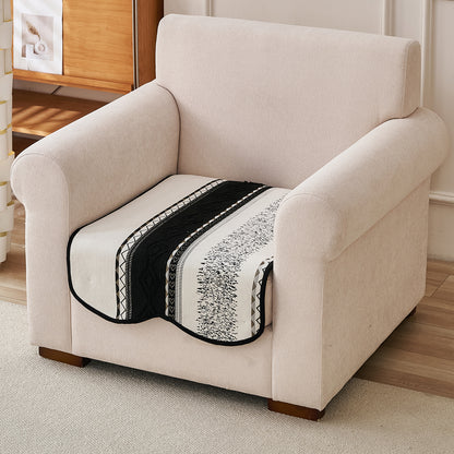 'Valenca Wavy Luxe Series' Boho Geometry Sofa Cover Mat, Midnight Black