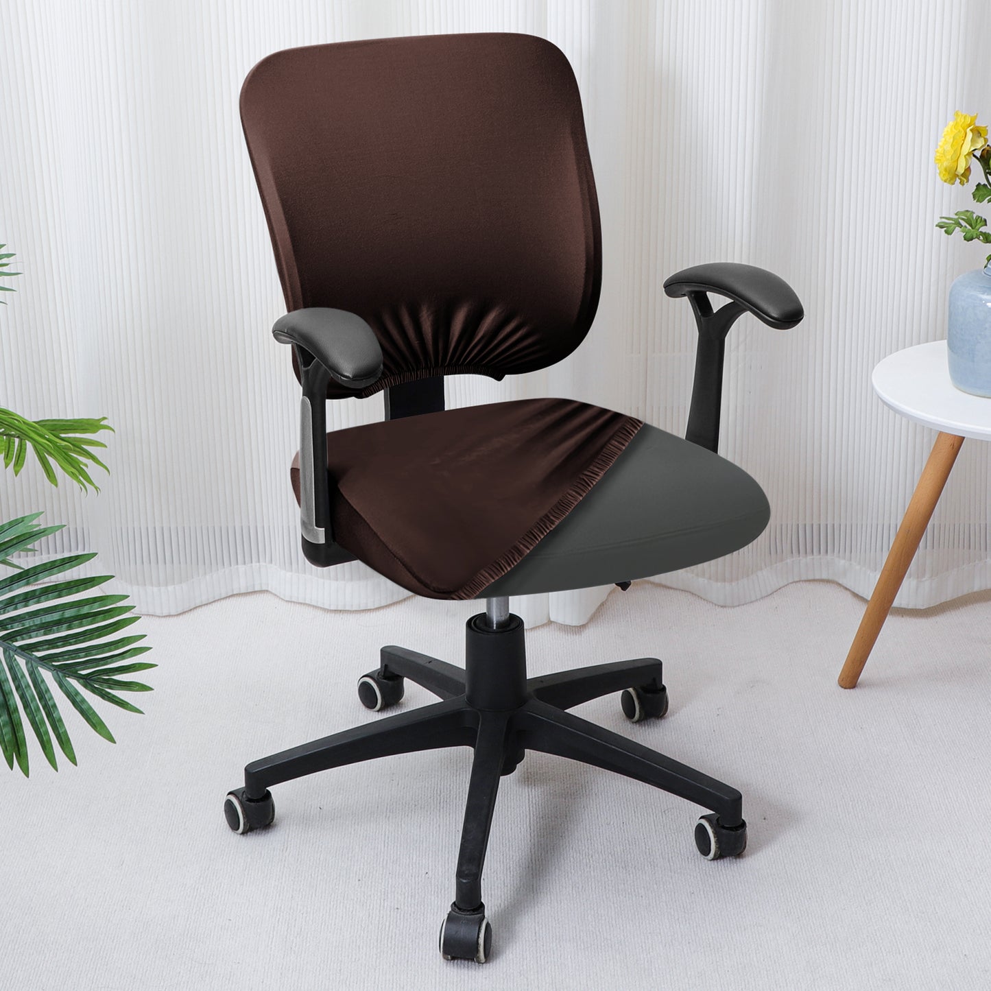Office Chair Cover for Task Chair – 140 GSM Stretchable Fabric – Washable & Anti-Slip – Fits Small Office Chairs Without Headrest, Brown