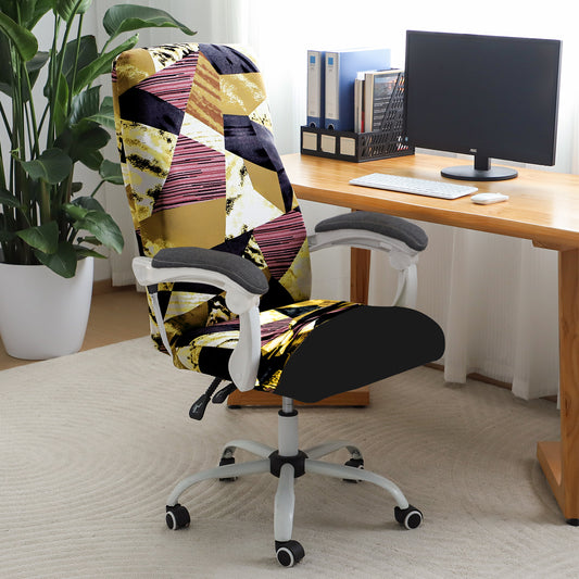 Printed Office Chair Cover for Executive Chair (High-Back) – 140 GSM Stretchable Fabric – Washable & Anti-Slip – Fits Big & Tall Office Chairs, Wine Abstract Geometry