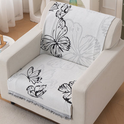 Premium 320 GSM Chenille Sofa Cover 'Serene Abode Series', Monochrome Butterfly