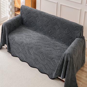 Buy Charcoal Grey Colour Wavy Petal Crest Series Plush Sofa Throw for Complete Sofa | HOKIPO
