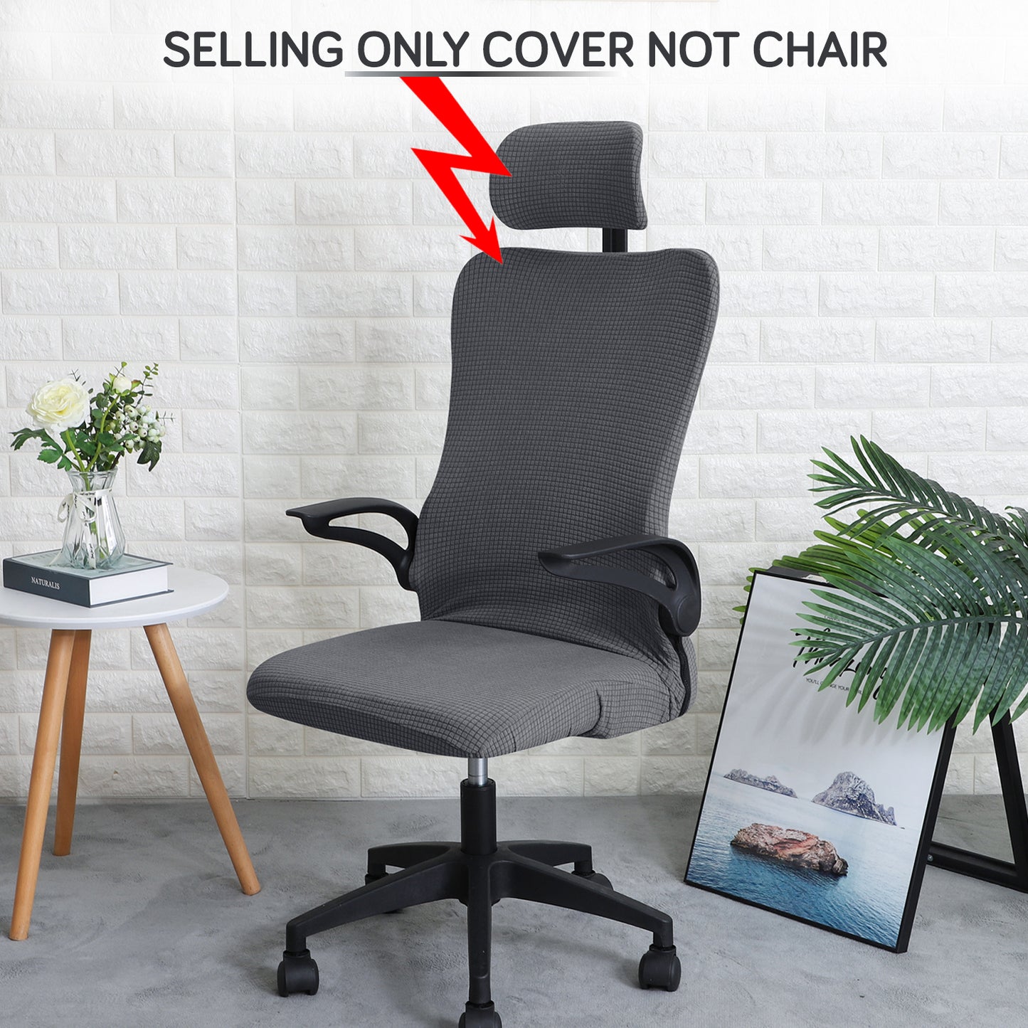 Stretchable Jacquard Office Boss Chair Seat Cover with Headrest Cover for Computer Desk Chair, Dark Grey